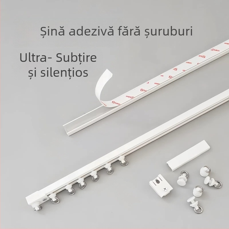 Șină pentru perdele fără găuri, autoadezivă, silențioasă, ultra-subțire