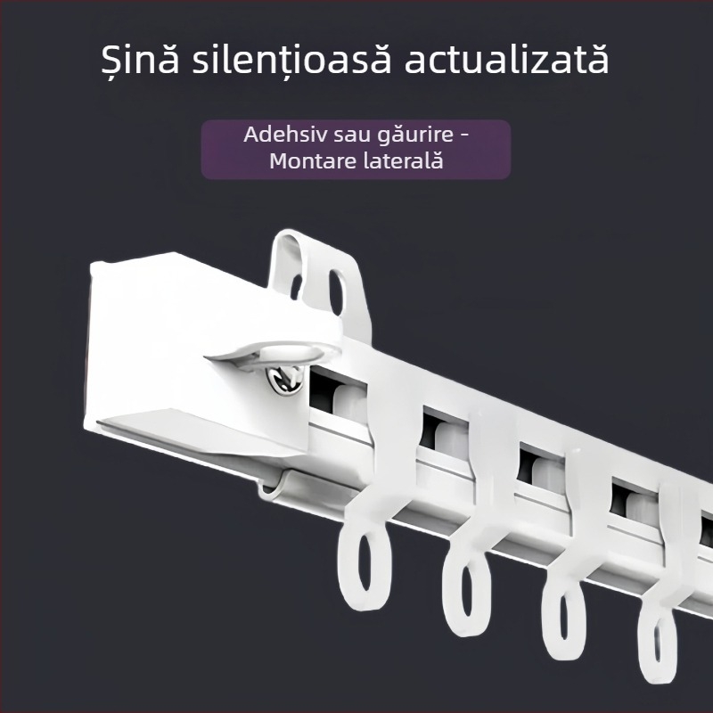 Șină pentru perdele fără găuri, autoadezivă, silențioasă, ultra-subțire