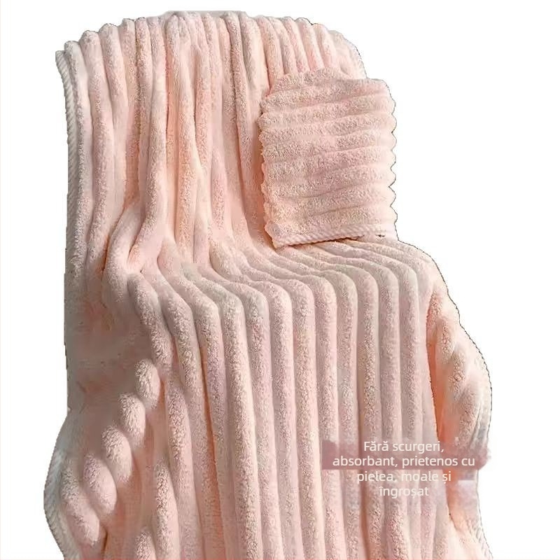 Prosop de baie din fleece coral, țesătură simplă, fir 150D, greutate 170–200 g, personalizare disponibilă