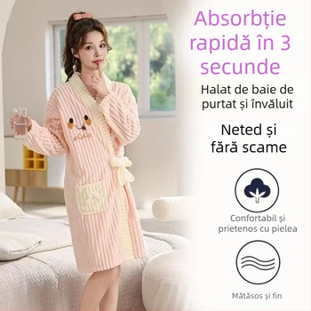 Prosop-halat de baie purtabil, fleece coral, poliester, toamnă, unisex