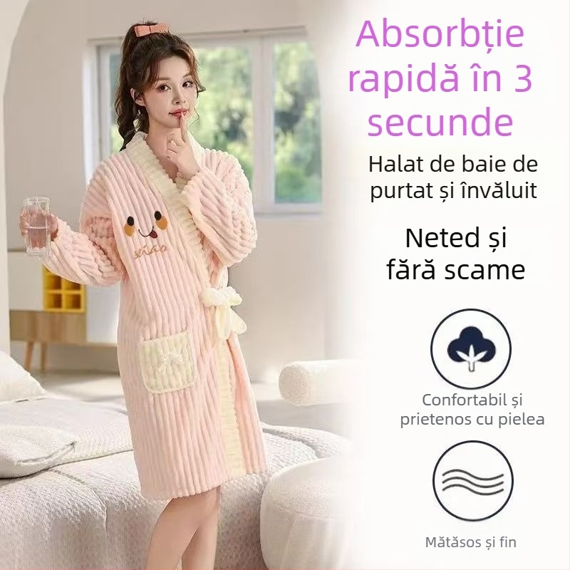 Prosop-halat de baie purtabil, fleece coral, poliester, toamnă, unisex