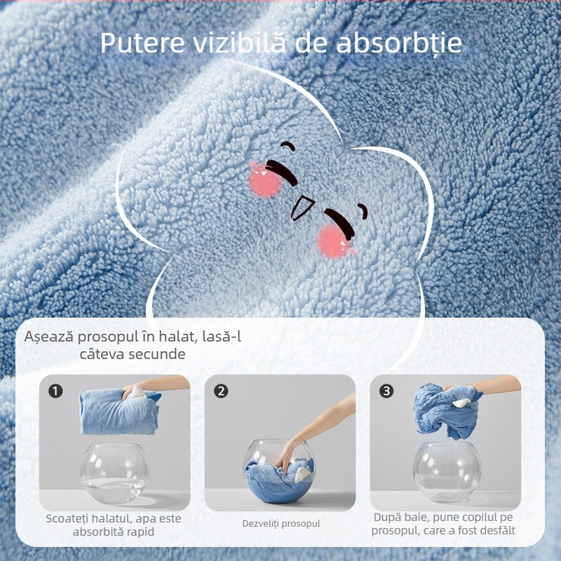 Prosop de baie cu glugă purtabil pentru bebeluși – absorbant și uscare rapidă (Brand: Very cute; Material: fibre poliesterice; Greutate: 200–300 g; Proces de producție: tivire)