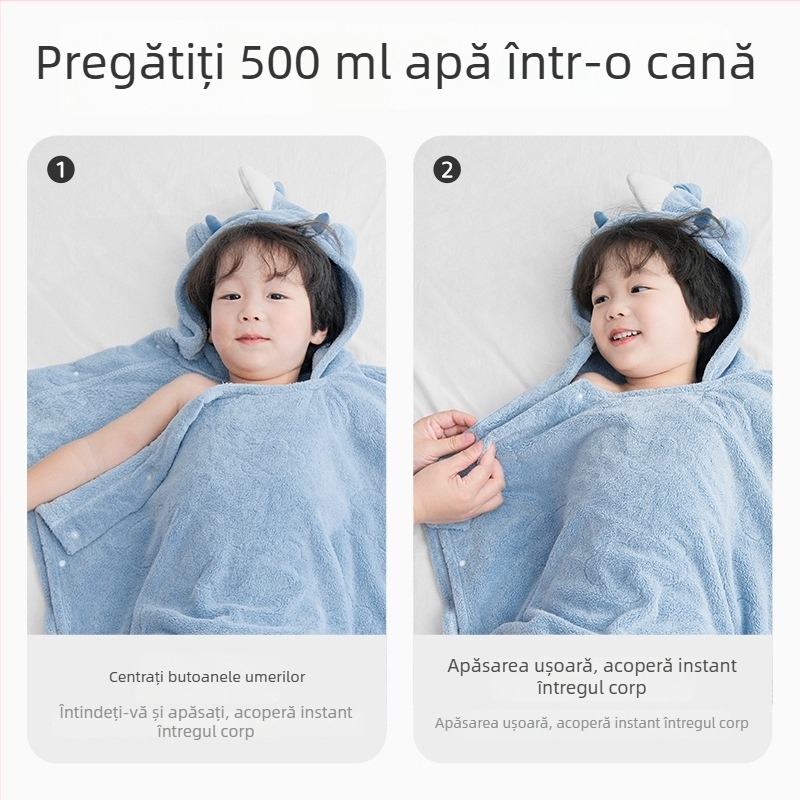 Prosop de baie cu glugă purtabil pentru bebeluși – absorbant și uscare rapidă (Brand: Very cute; Material: fibre poliesterice; Greutate: 200–300 g; Proces de producție: tivire)