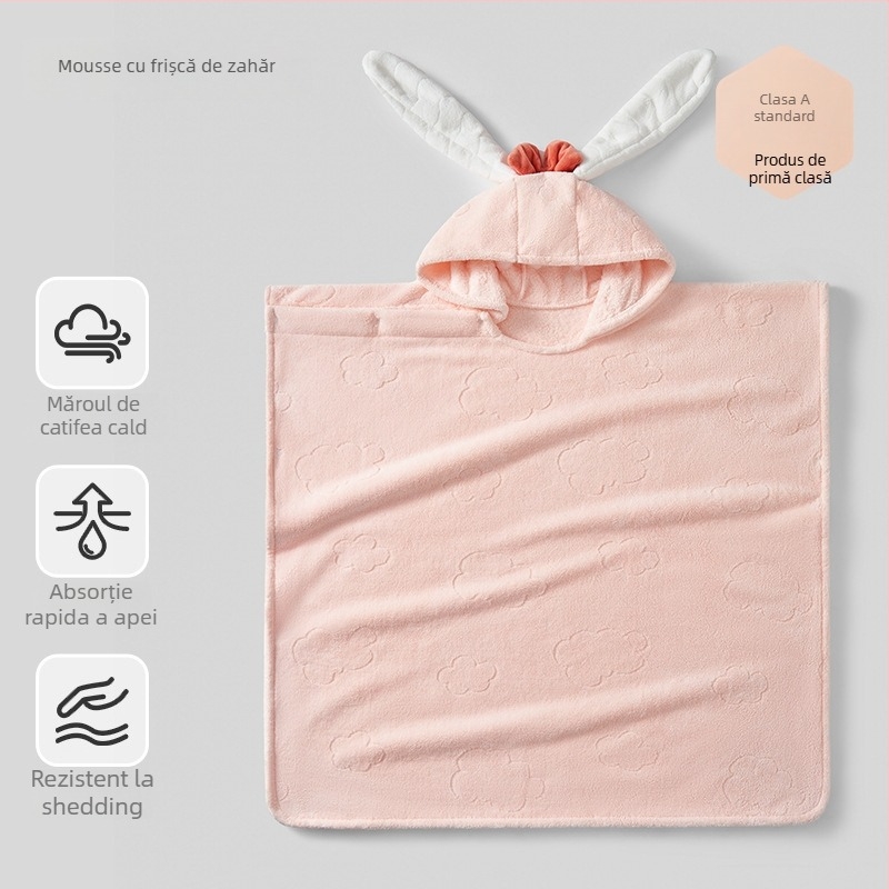 Prosop de baie cu glugă purtabil pentru bebeluși – absorbant și uscare rapidă (Brand: Very cute; Material: fibre poliesterice; Greutate: 200–300 g; Proces de producție: tivire)