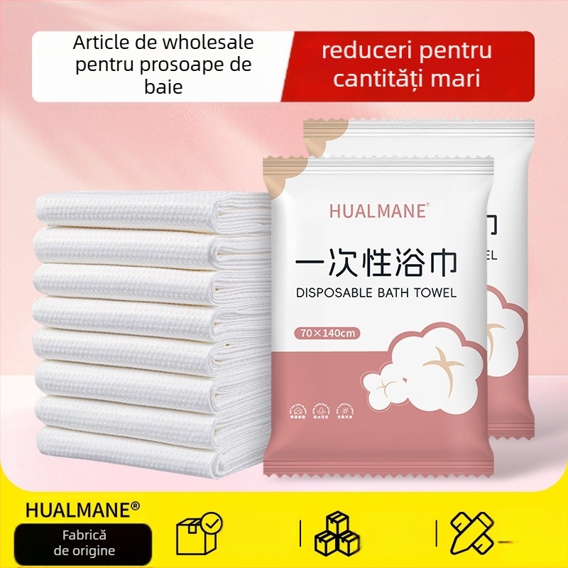 Prosop de baie de unică folosință – fibră de viscoză, absorbție rapidă 0–5 s, țesătură dreaptă, comprimat și îngroșat, ambalat individual pentru hoteluri și călătorii