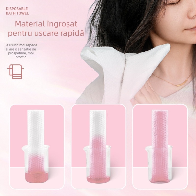 Prosop de baie de unică folosință – fibră de viscoză, absorbție rapidă 0–5 s, țesătură dreaptă, comprimat și îngroșat, ambalat individual pentru hoteluri și călătorii