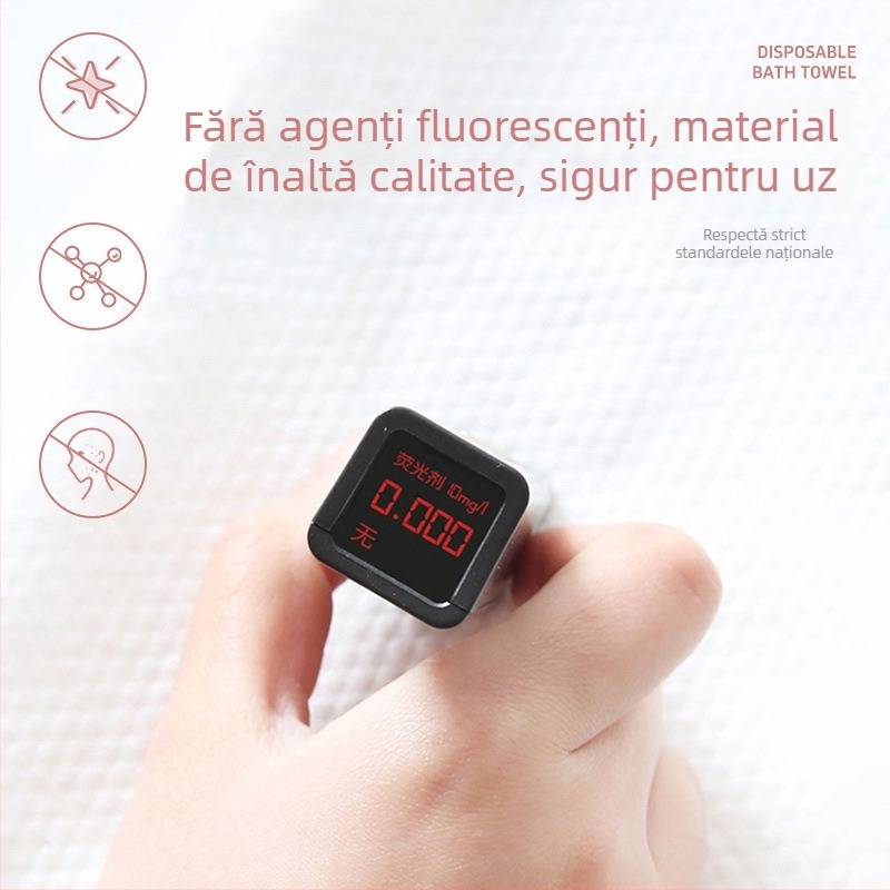 Prosop de baie de unică folosință – fibră de viscoză, absorbție rapidă 0–5 s, țesătură dreaptă, comprimat și îngroșat, ambalat individual pentru hoteluri și călătorii