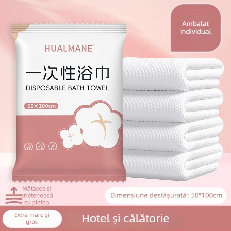 Prosop de baie de unică folosință – fibră de viscoză, absorbție rapidă 0–5 s, țesătură dreaptă, comprimat și îngroșat, ambalat individual pentru hoteluri și călătorii
