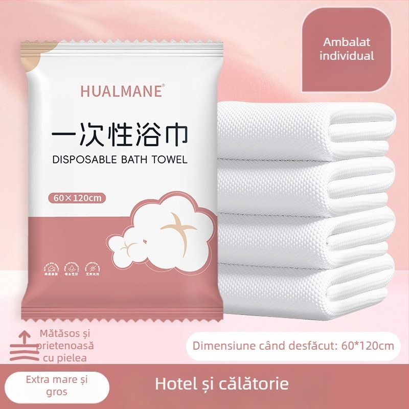 Prosop de baie de unică folosință – fibră de viscoză, absorbție rapidă 0–5 s, țesătură dreaptă, comprimat și îngroșat, ambalat individual pentru hoteluri și călătorii