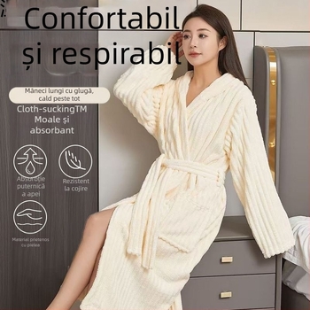 Halat de baie Lingxiang, fleece coral, unisex, iarnă