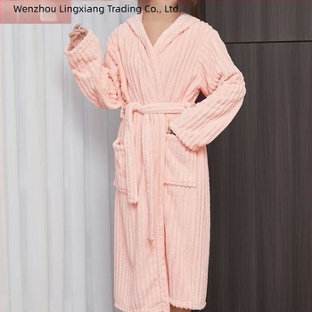 Halat de baie Lingxiang, fleece coral, unisex, iarnă