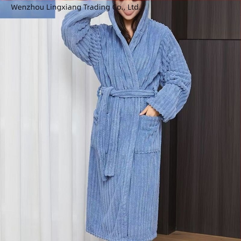 Halat de baie Lingxiang, fleece coral, unisex, iarnă