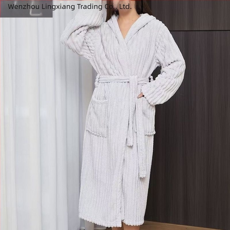 Halat de baie Lingxiang, fleece coral, unisex, iarnă