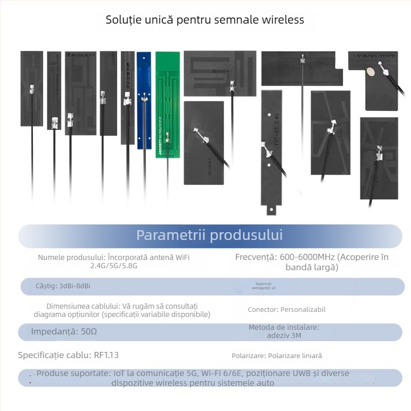 Antena WiFi, 5.8 GHz, patch PCB flexibil FPC, conector IPEX, Bluetooth dual-band