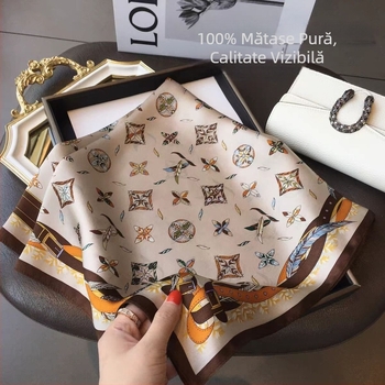 Șal pătrat din mătase, dungi – finisaj satin, 100% mătase, țesătură twill, imprimare digitală