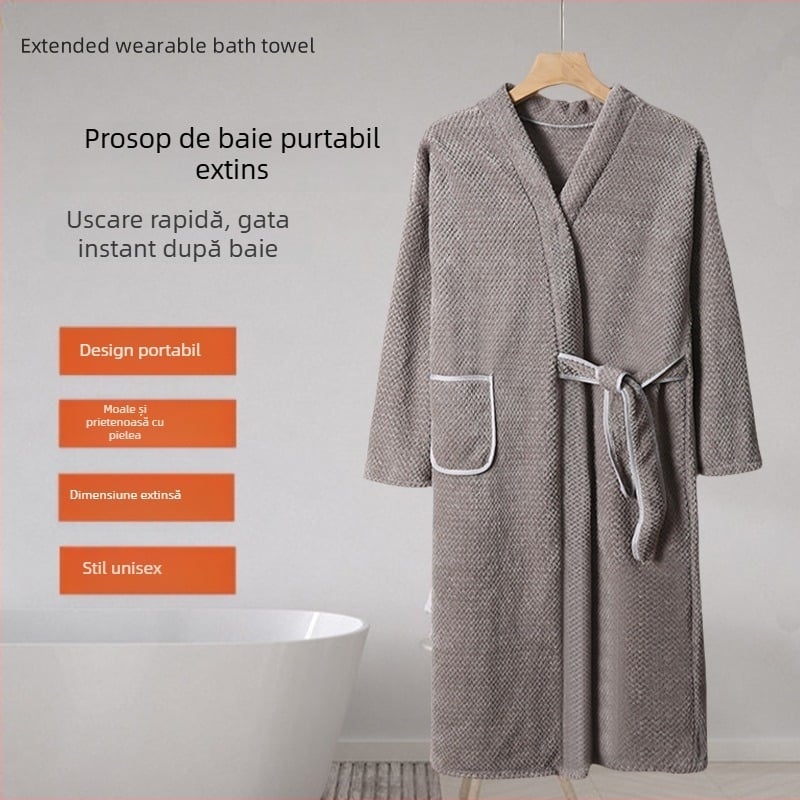 Halat de baie unisex pentru iarnă, țesătură cu plasă ananas, poliester, mâneci lungi