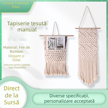 Tapiserie de perete țesută manual din fir de bumbac, cu franjuri, stil boem, decor pentru perete