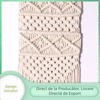 Tapiserie de perete țesută manual din fir de bumbac, cu franjuri, stil boem, decor pentru perete