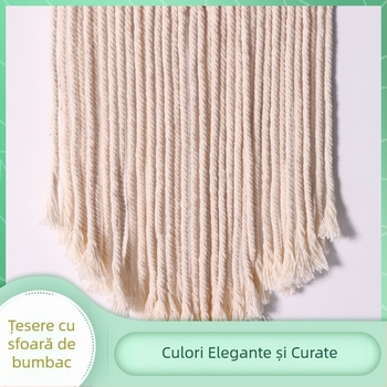 Tapiserie de perete țesută manual din fir de bumbac, cu franjuri, stil boem, decor pentru perete