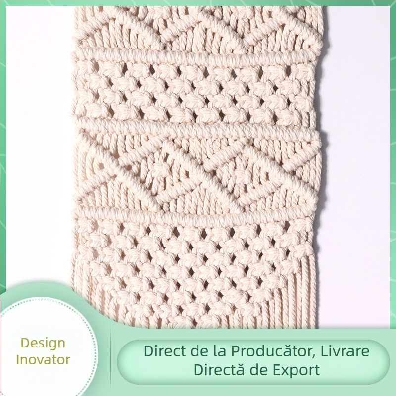 Tapiserie de perete țesută manual din fir de bumbac, cu franjuri, stil boem, decor pentru perete