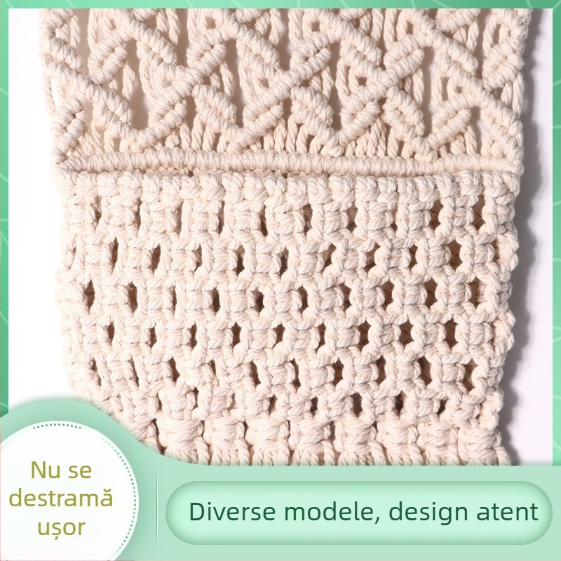Tapiserie de perete țesută manual din fir de bumbac, cu franjuri, stil boem, decor pentru perete