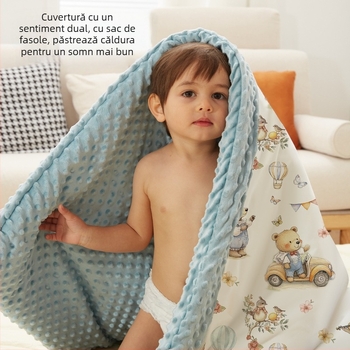 Pătură Bean pentru bebeluși și copii - fibre de bambus, toate sezoanele, stil desen animat, 500–800 g, potrivită de la nou-născuți până la 6 ani
