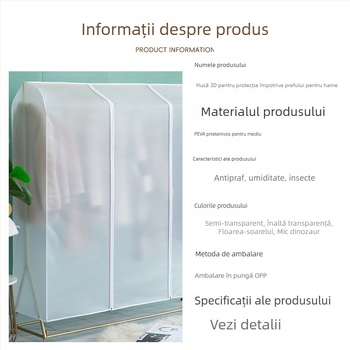 Husă transparentă pentru haine, pe podea, PEVA, rezistentă la praf și umezeală, lavabilă și pliabilă