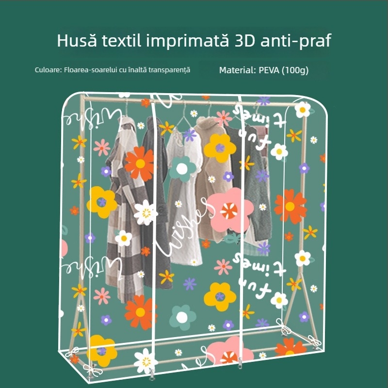 Husă transparentă pentru haine, pe podea, PEVA, rezistentă la praf și umezeală, lavabilă și pliabilă