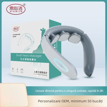 Masaj portabil pentru zona cervicală cu încălzire cu trei capete pentru gât și umeri; funcții: acupunctură, masaj, presiune cu degetul, frământare, bătăi; alimentare: baterie (Model 20020; Alimentat de baterie; Încălzire cu trei capete; Pentru gât și umeri