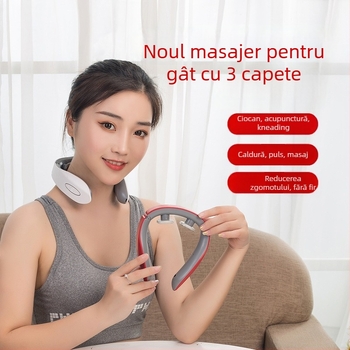 Masaj portabil pentru zona cervicală cu încălzire cu trei capete pentru gât și umeri; funcții: acupunctură, masaj, presiune cu degetul, frământare, bătăi; alimentare: baterie (Model 20020; Alimentat de baterie; Încălzire cu trei capete; Pentru gât și umeri
