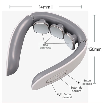 Masaj portabil pentru zona cervicală cu încălzire cu trei capete pentru gât și umeri; funcții: acupunctură, masaj, presiune cu degetul, frământare, bătăi; alimentare: baterie (Model 20020; Alimentat de baterie; Încălzire cu trei capete; Pentru gât și umeri