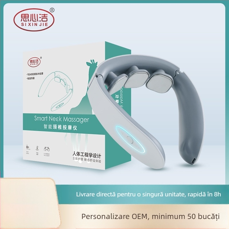 Masaj portabil pentru zona cervicală cu încălzire cu trei capete pentru gât și umeri; funcții: acupunctură, masaj, presiune cu degetul, frământare, bătăi; alimentare: baterie (Model 20020; Alimentat de baterie; Încălzire cu trei capete; Pentru gât și umeri