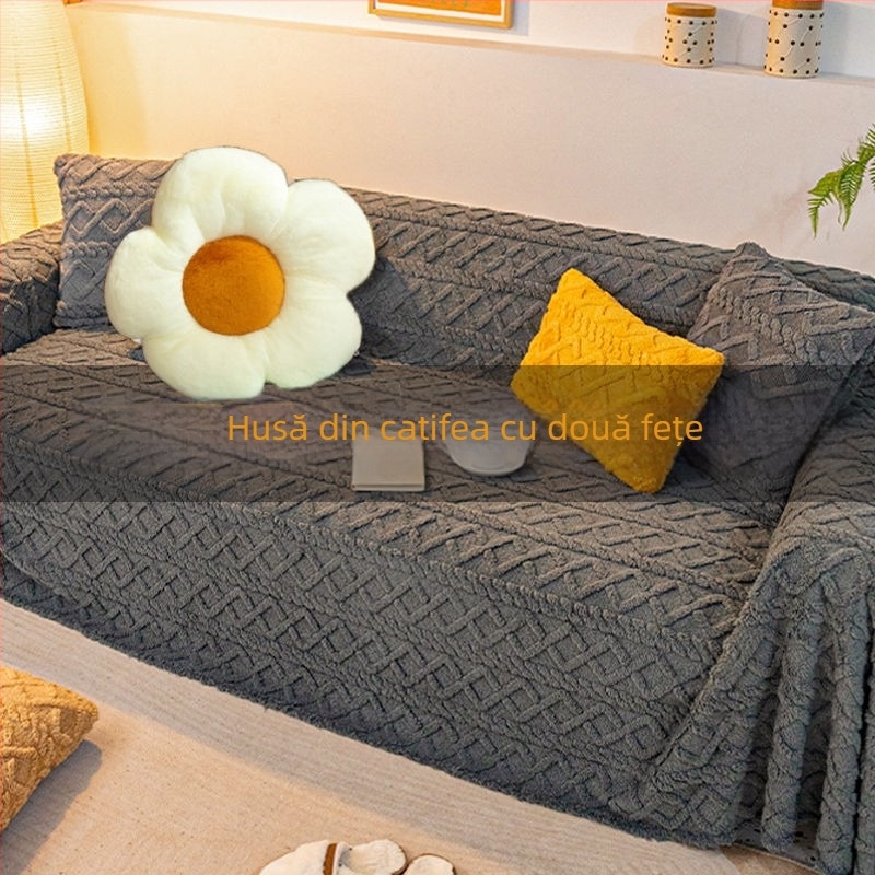 Husă canapea anti-alunecare, universală pentru toate anotimpurile, model geometric, pentru canapea combinată, acoperire completă