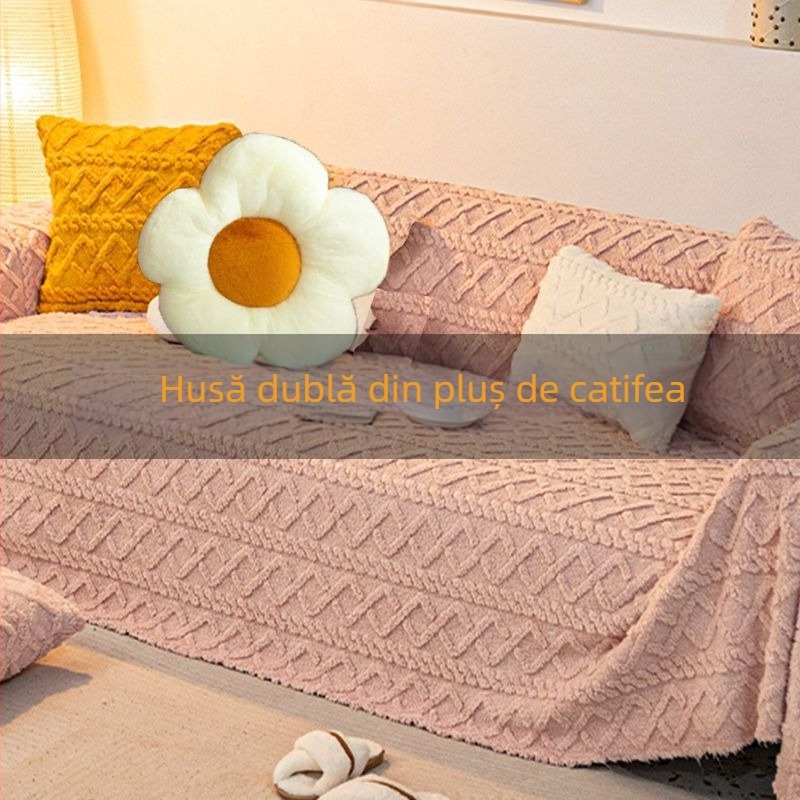 Husă canapea anti-alunecare, universală pentru toate anotimpurile, model geometric, pentru canapea combinată, acoperire completă