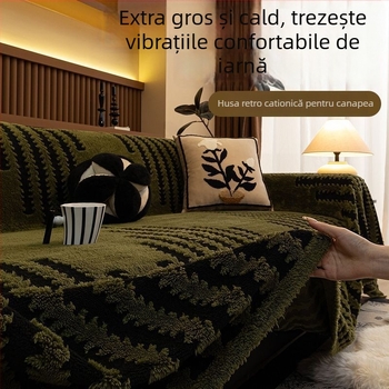 Husă pentru canapea din pluș, cu model pied-de-poule - într-o singură bucată, potrivire universală, stil minimalist