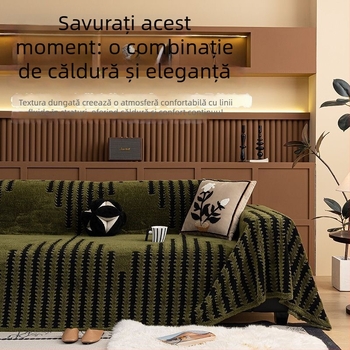 Husă pentru canapea din pluș, cu model pied-de-poule - într-o singură bucată, potrivire universală, stil minimalist