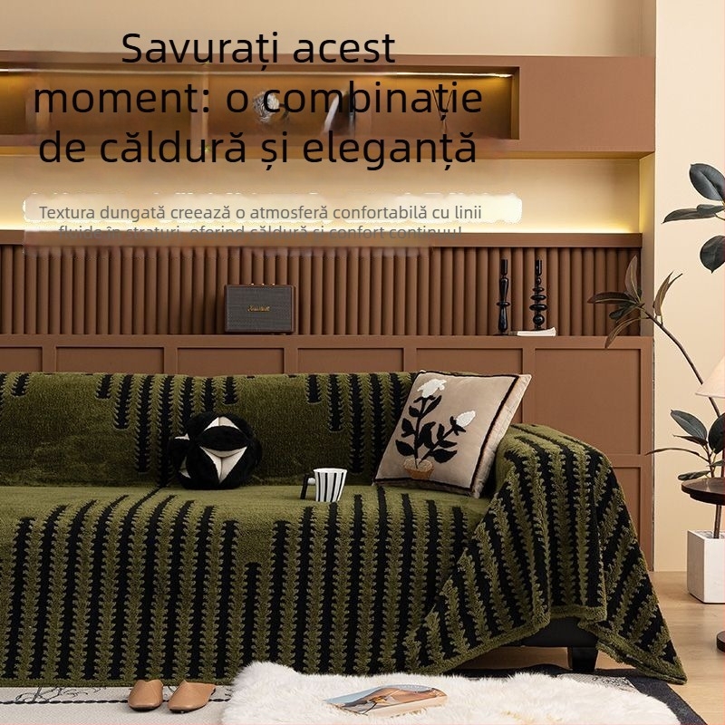 Husă pentru canapea din pluș, cu model pied-de-poule - într-o singură bucată, potrivire universală, stil minimalist