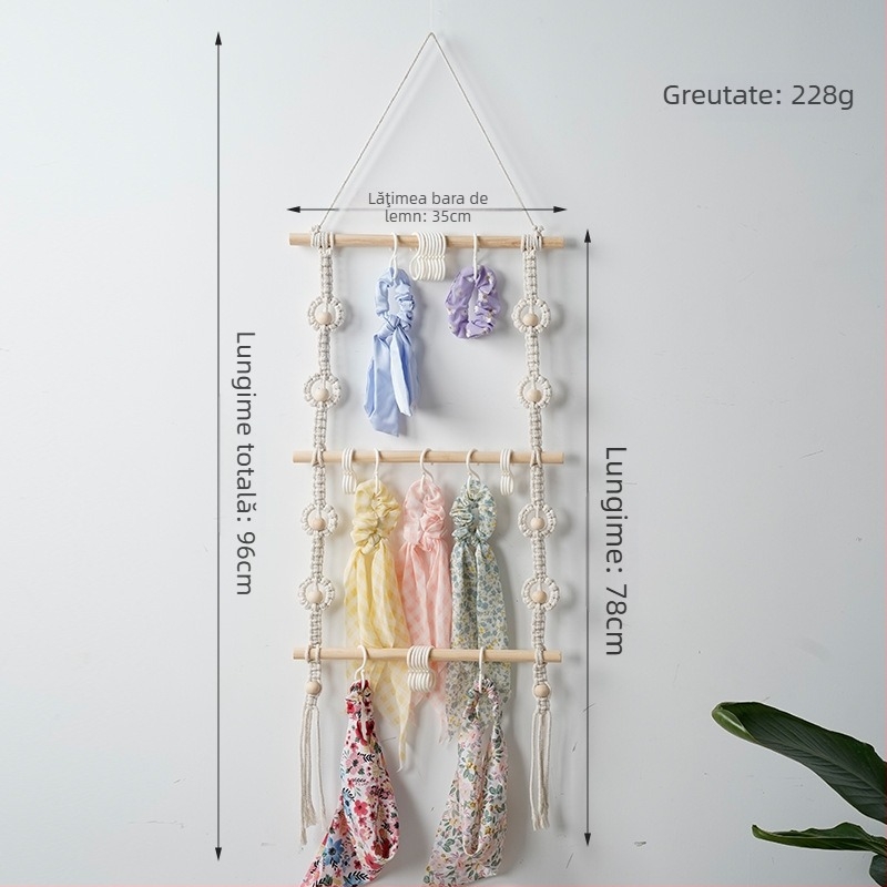 Suport depozitare împletit din sfoară de bumbac, boem, pentru accesorii pentru păr copii, tapiserie lucrată manual, formă dreptunghiulară, potrivit pentru baie, balcon și camera copiilor