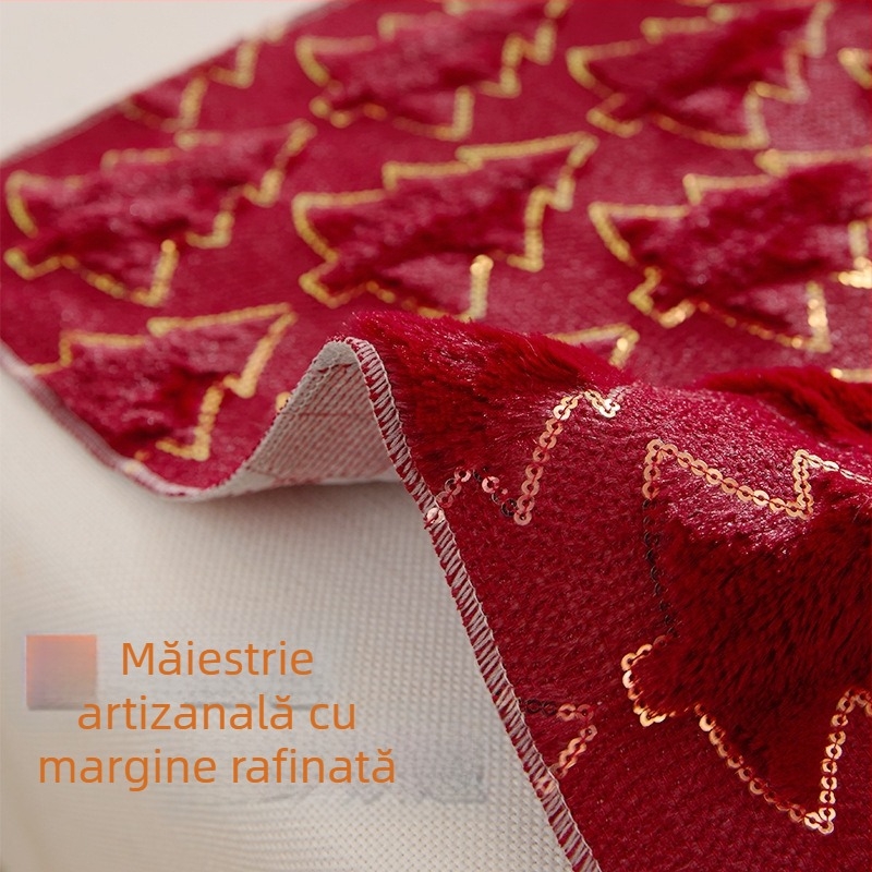 Steag de masă de Crăciun cu broderie de paiete și decor 3D brad, material pluș, bază din poliester, stil modern minimalist, personalizabil - Si xuan, pentru restaurant