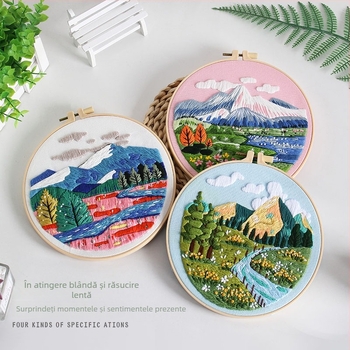 Kit DIY broderie peisaj cu bumbac și set de ace și ață