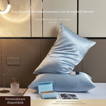 Feță de pernă - 100% mătase Mulberry, cu ioni de argint, luciu lucios, densitate 22 mom, țesătură 60, vopsire reactive