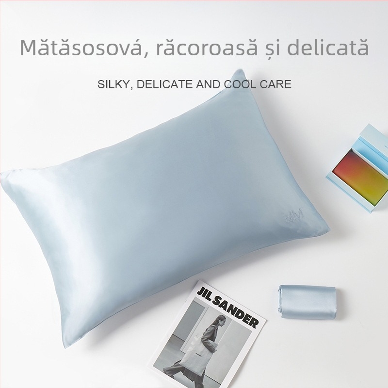 Feță de pernă - 100% mătase Mulberry, cu ioni de argint, luciu lucios, densitate 22 mom, țesătură 60, vopsire reactive