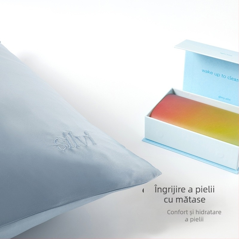 Feță de pernă - 100% mătase Mulberry, cu ioni de argint, luciu lucios, densitate 22 mom, țesătură 60, vopsire reactive