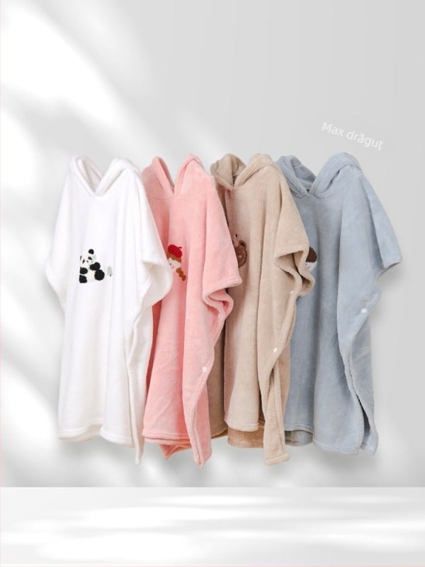 Halat de baie cu glugă pentru copii, design cartoon, catifea coral, absorbant, pentru sugari și copii mici (1–3 ani)