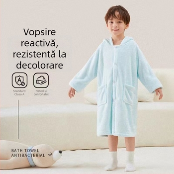 Halat de baie pentru copii, din coral fleece, croială mantie, 85% poliester / 15% nylon, unisex