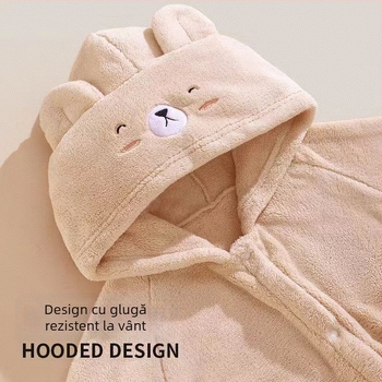 Halat de baie pentru copii, din coral fleece, croială mantie, 85% poliester / 15% nylon, unisex