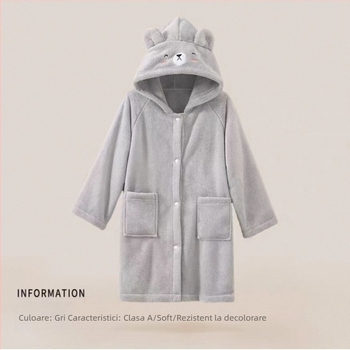 Halat de baie pentru copii, din coral fleece, croială mantie, 85% poliester / 15% nylon, unisex