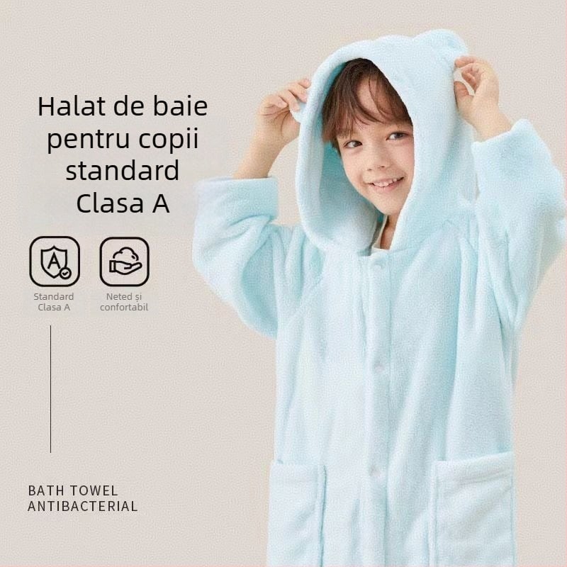 Halat de baie pentru copii, din coral fleece, croială mantie, 85% poliester / 15% nylon, unisex