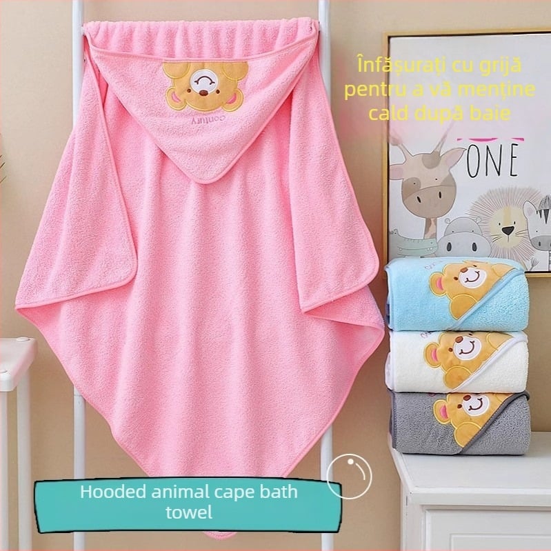 Prosop cu glugă pentru bebeluți din velur coral, stil desen animat, absorbant, 200–300 g, pentru nou-născuți până la 3 ani, personalizabil