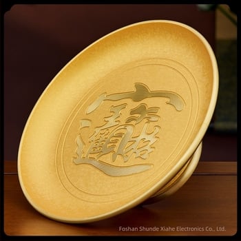 Platou de fructe din alamă cu picioare înalte pentru ofrande, suprafață gravată, stil chinezesc, marca Hongtai